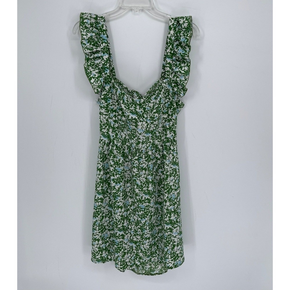 Women's Green Floral Ruffle Tie Back Cottagecore Summer Boho Mini Dress Size XL